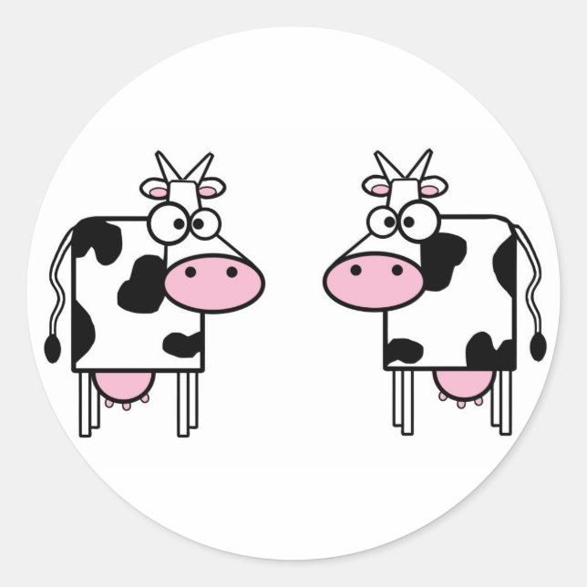 Pegatina Redonda 2 vacas divertidas (Anverso)