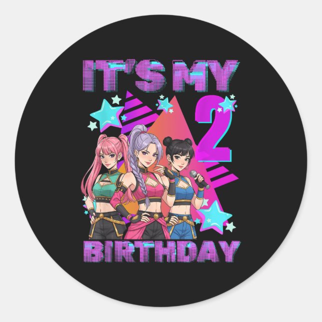 Pegatina Redonda 2 Years Old Birthday K P Kids 2nd Birthday Girls K (Anverso)