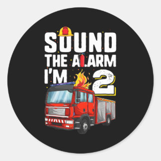 Pegatina Redonda 2 Years Old Firetruck Birthday Toddler