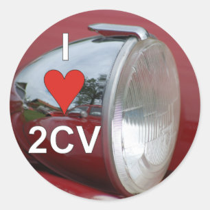 Pegatina Redonda 2CV pato faro i love