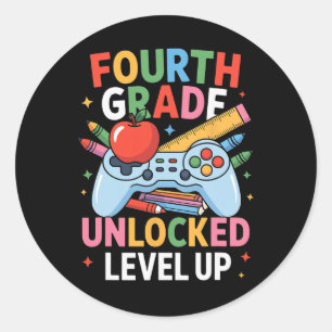 Pegatina Redonda 2do Grado Desbloqueado Nivel Aumentado Gamer Niños