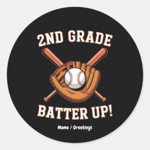Pegatina Redonda 2do Grado Primer Día Batter Up Béisbol Escuela