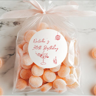 Pegatina Redonda 30.ª fiesta de cumpleaños del Chica de cócteles