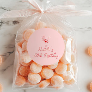 Pegatina Redonda 30.ª fiesta de cumpleaños del Chica de cócteles ro