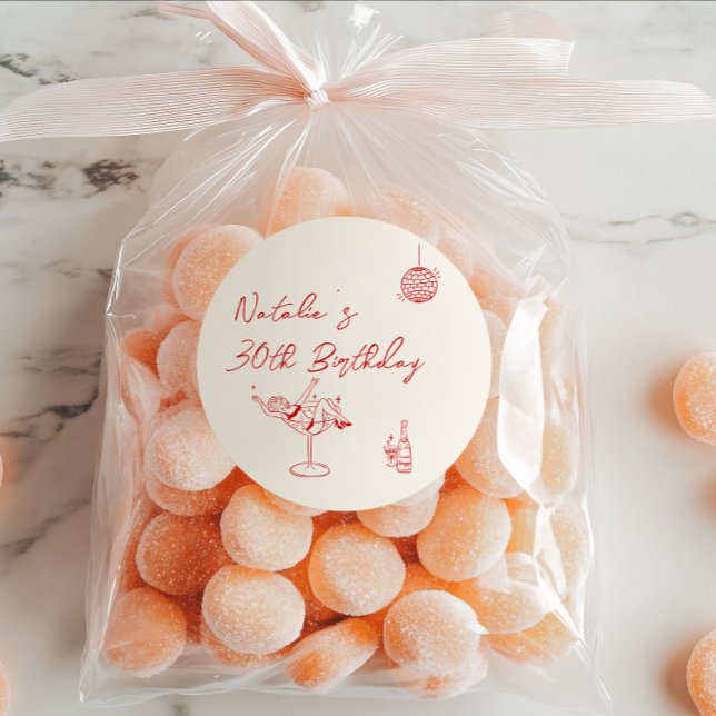 Pegatina Redonda 30.º Chica de cócteles con crema de mano (Subido por el creador)