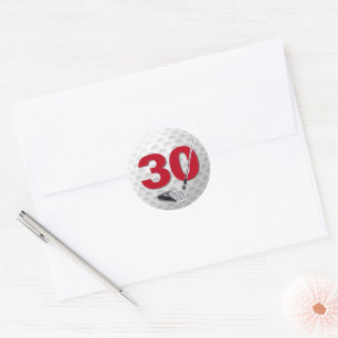 Pegatina Redonda 30.º diseño de la pelota de golf de cumpleaños