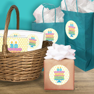 Pegatina Redonda 30.º feliz cumpleaños con los puntos amarillos