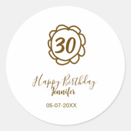 Pegatina Redonda 30 cumpleaños añadir nombre fecha año de flor dora