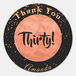 Pegatina Redonda 30 cumpleaños rosa negro oro confetti gracias