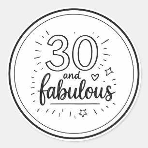 Pegatina Redonda 30 y Fabuloso Doodle Feliz 30 Cumpleaños 