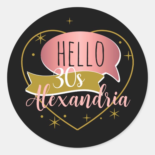 Pegatina Redonda 30th birthday hello 30 Personalized heart (Anverso)