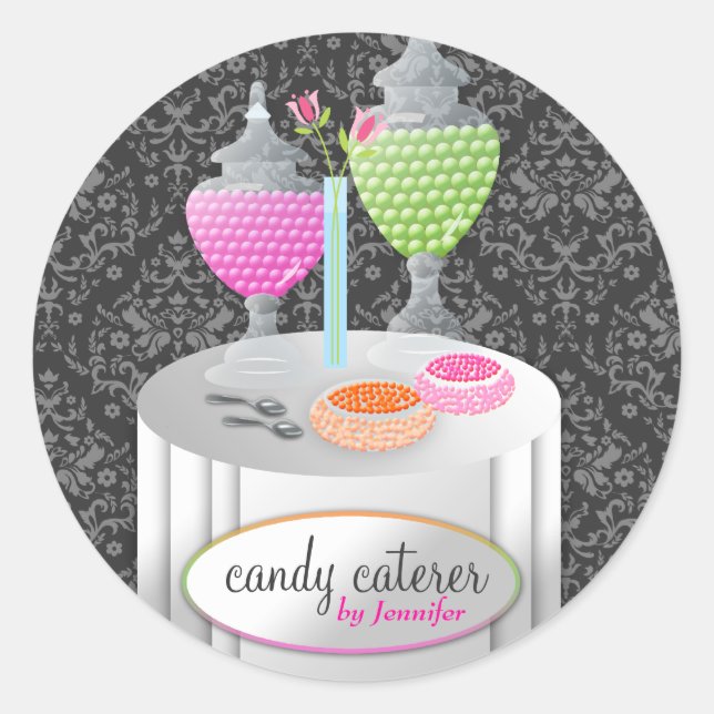 Pegatina Redonda 311-Candy Caterer | Damasco gris (Anverso)