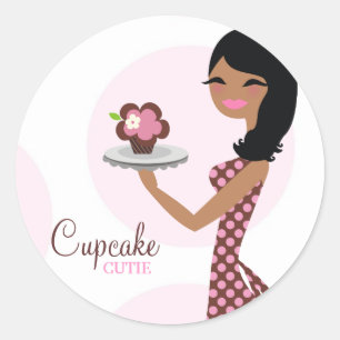 Pegatina Redonda 311-Cupcake Cutie Pelo ondulado Étnico