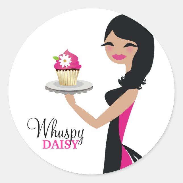 Pegatina Redonda 311-Daisy Cupcake Cutie | Wavy Brunette (Anverso)