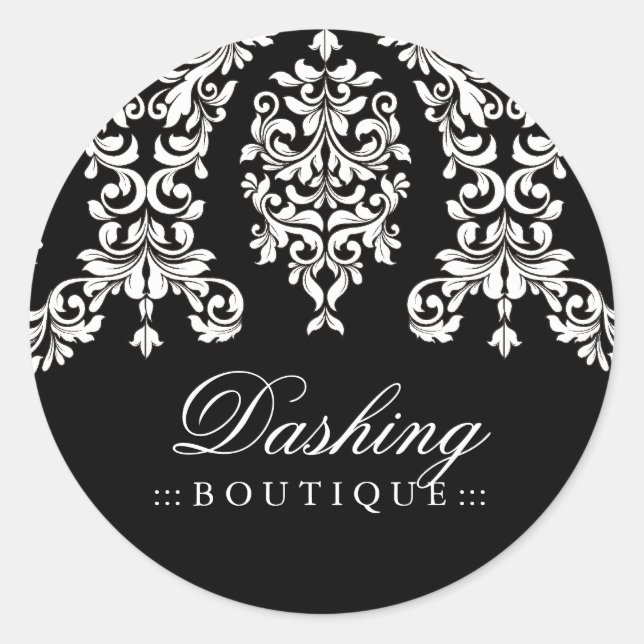 Pegatina Redonda 311 Dashing Damask Blanco negro (Anverso)
