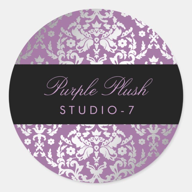 Pegatina Redonda 311 Dazzling Damask Purple Plush (Anverso)
