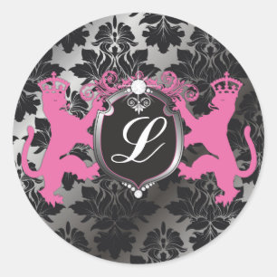 Pegatina Redonda 311 Luxe Lion Heraldry Pink