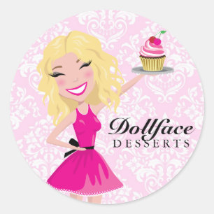Pegatina Redonda 311 Postres de Dollface Blondie Pink Damask