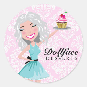 Pegatina Redonda 311 Postres de Dollface Damasco Marfileño Rosa