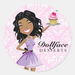 Pegatina Redonda 311 Postres de Dollface Ebonie Pink Damask