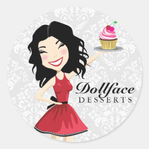 Pegatina Redonda 311 Postres de Dollface Kimmie Damask