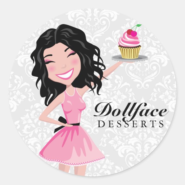 Pegatina Redonda 311 Postres de Dollface Kohlie Damask (Anverso)