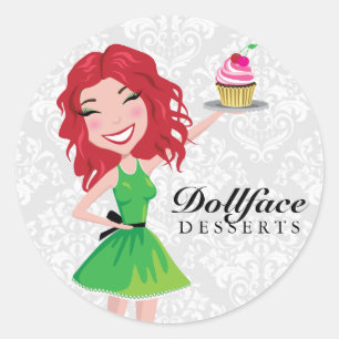 Pegatina Redonda 311 Postres de Dollface Rubie Damask