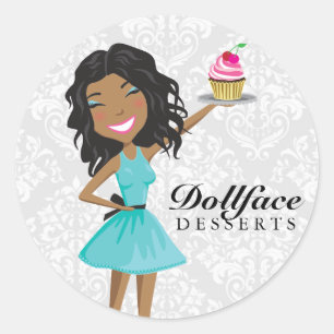 Pegatina Redonda 311 Postres Dollface Ebonie Gift Box Blue Damask
