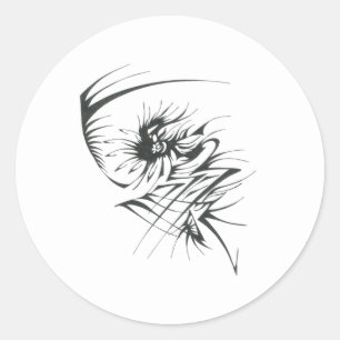Pegatina Redonda 32 Arte de Tatuaje Tribal Abstracto Blanco Negro