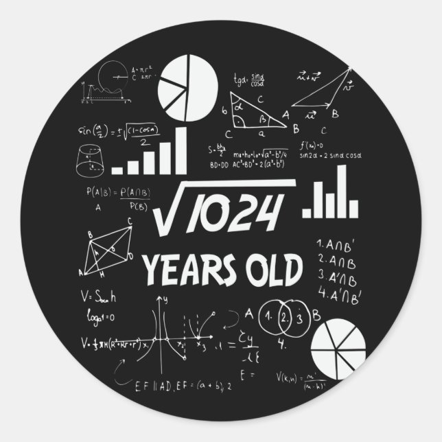 Pegatina Redonda 32nd Birthday Square Root Math 32 Years Old Bday (Anverso)