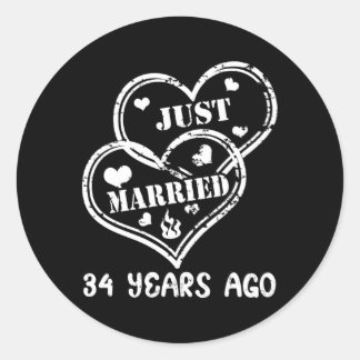 Pegatina Redonda 34 Aniversario Del Boda Recién Casado Hace 34 Años