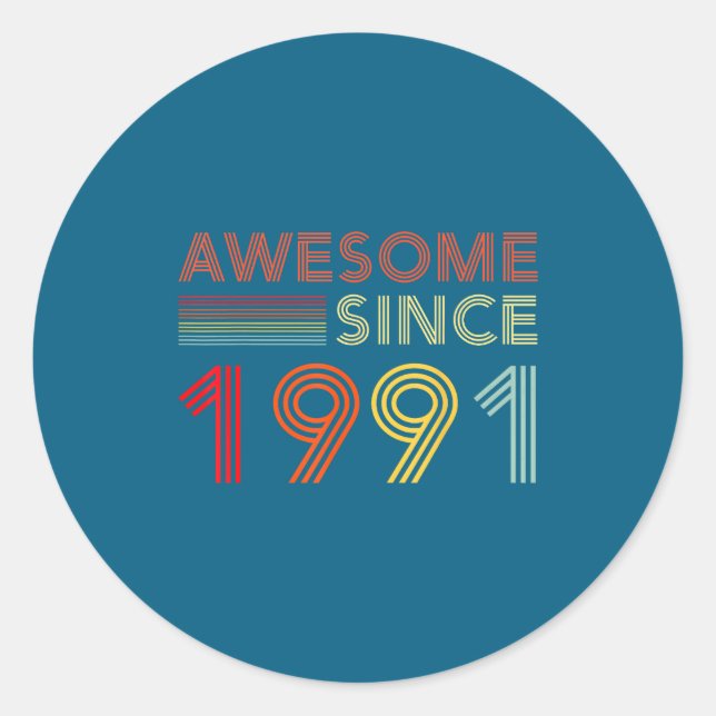 Pegatina Redonda 35 Birthday Decorations Men 35yr Awesome 1991 35th (Anverso)