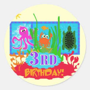 Pegatina Redonda 3.ª Aventura Submarina Camisas de Cumpleaños
