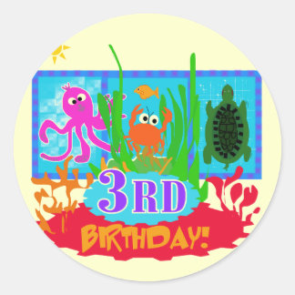 Pegatina Redonda 3.ª Aventura Submarina Camisas de Cumpleaños