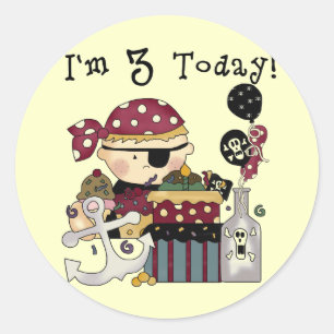 Pegatina Redonda 3.ª camiseta y regalo pirata de cumpleaños