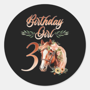 Pegatina Redonda 3.ᵉʳ Chica de cumpleaños Caballo de regreso 3 años