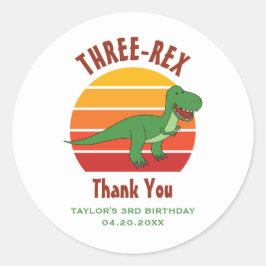 Pegatina Redonda 3.ᵉʳ cumpleaños 3 Rex Dinosaur Divertido Género Ne