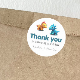 Pegatina Redonda 3.ᵉʳ Dino dinosaur baby ducha gracias