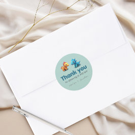 Pegatina Redonda 3.ᵉʳ Dino dinosaur baby ducha gracias