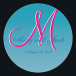 Pegatina Redonda 3.ᵉʳ Monograma Agua Azul<br><div class="desc">3.ᵉʳ Monograma Agua Azul</div>