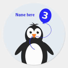 Pegatina Redonda 3.ᵉʳ pingüino de cumpleaños añadir nombre azul