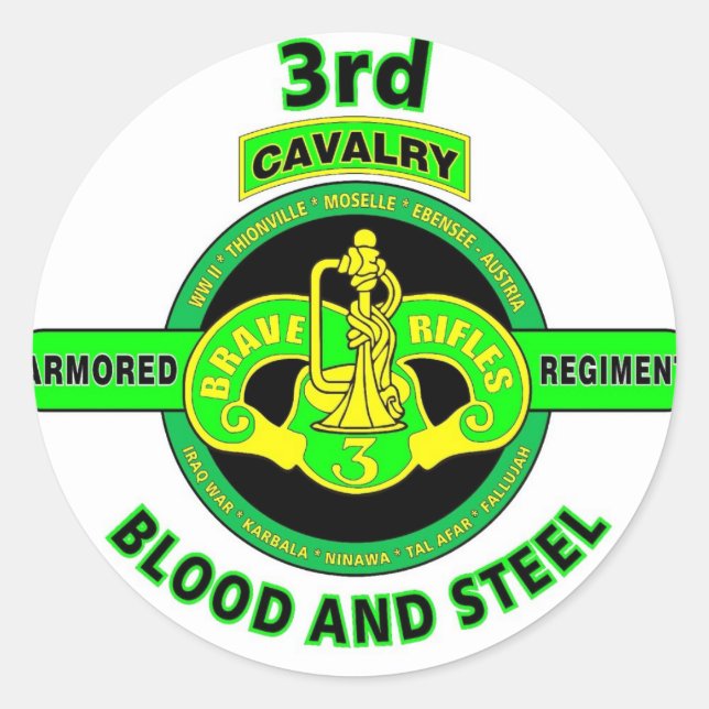 PEGATINA REDONDA 3.ᵉʳ REGIMIENTO DE CAVALRY ARMADO "RIFLES VALIENTE (Anverso)