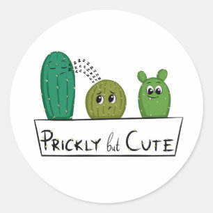 Pegatina Redonda 3 bebés cactus de dibujos animados en maceta