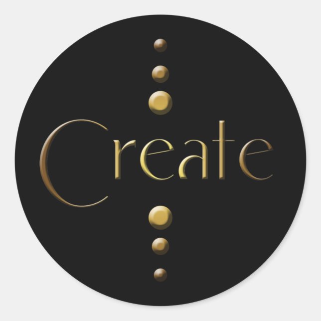 Pegatina Redonda 3 Dot Bloque de oro Crear y fondo negro (Anverso)