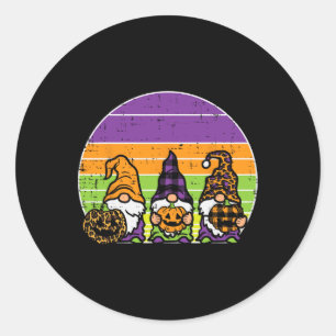 Pegatina Redonda 3 Gnomes de leopardo trenzado calabaza retro Cos d