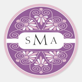 Pegatina Redonda 3 Iniciales Monogramas pegatinas: Rosa Y Púrpura