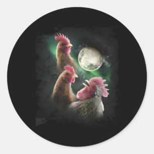Pegatina Redonda 3 pollos Luna Lobo pollos Lobos aulladores