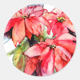 Pegatina Redonda 3 stickers de Navidad de Poinsettias