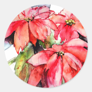 Pegatina Redonda 3 stickers de Navidad de Poinsettias