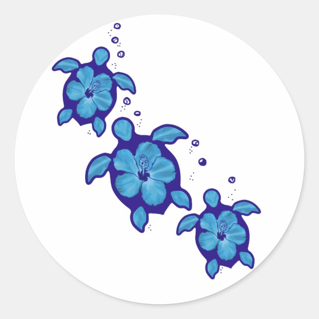Pegatina Redonda 3 tortugas Blue Honu (Anverso)